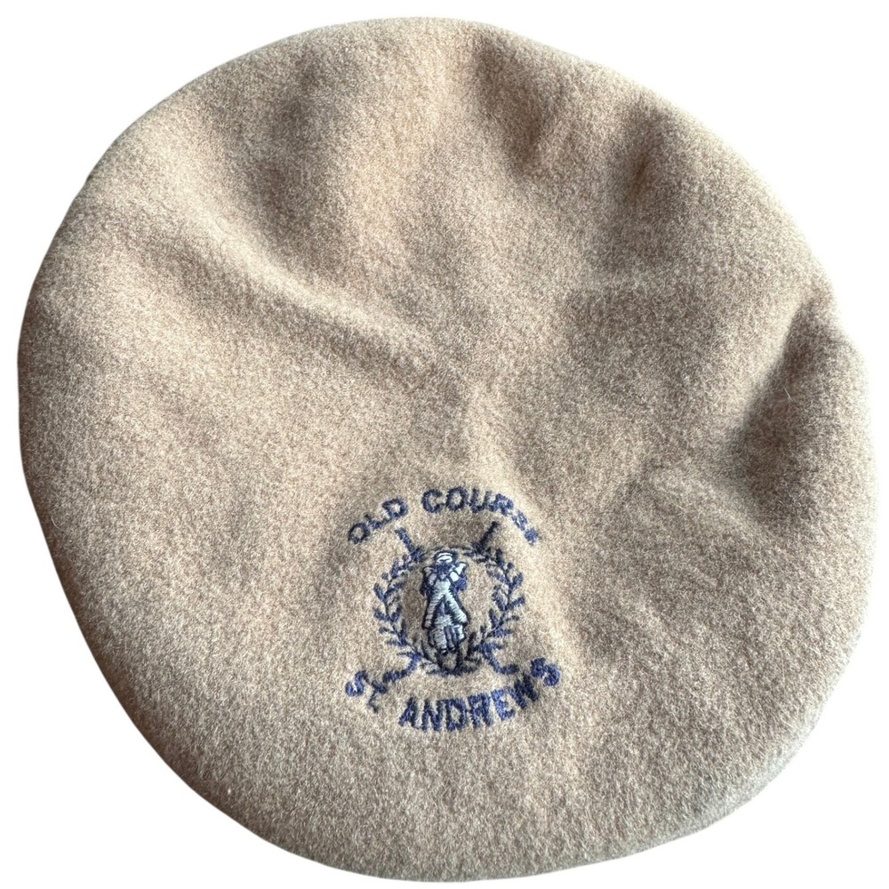 Kangol Design Old Course St Andrews Beret Hat Tan Wool Made in England Medium